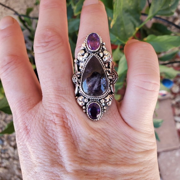 New Chevron Amethyst 925 Silver Queen Bee Statement Ring. - Picture 3 of 16